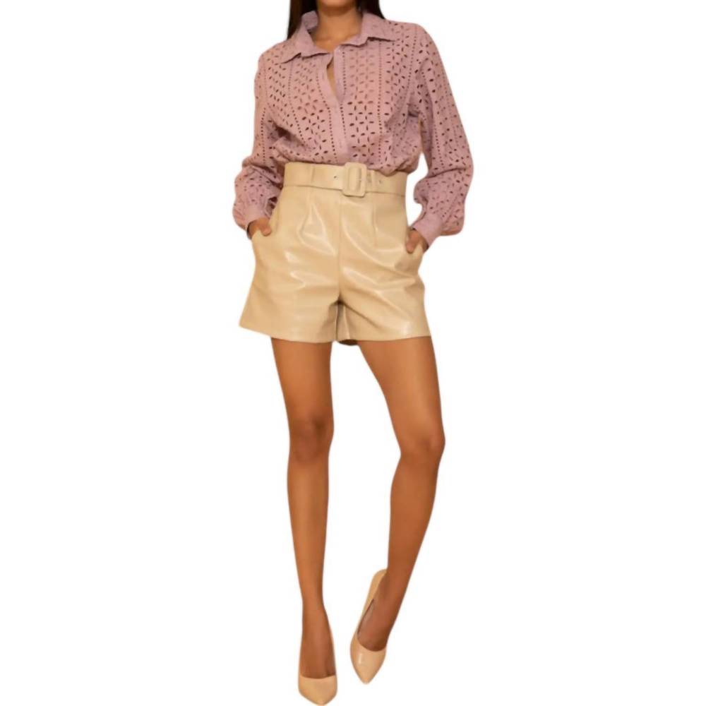 NEW GOLDEN selena faux leather long shorts in cream